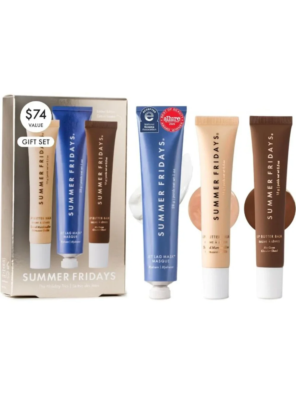 Hydration Trio Set - Travel Jet Lag Mask & Lip Butter Duo for Glowing Skin